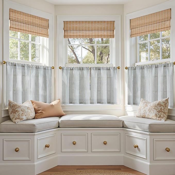 jinchan Striped Linen Kitchen Curtains 20 Inches Length Tier Curtains Farmhouse - Image 4