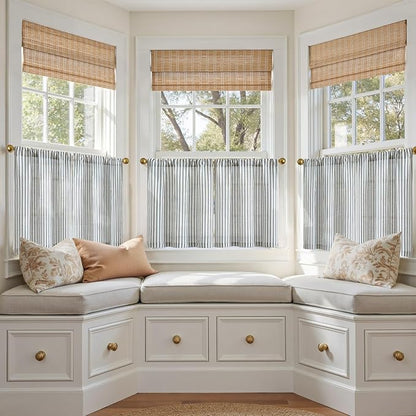jinchan Striped Linen Kitchen Curtains 20 Inches Length Tier Curtains Farmhouse - Image 4