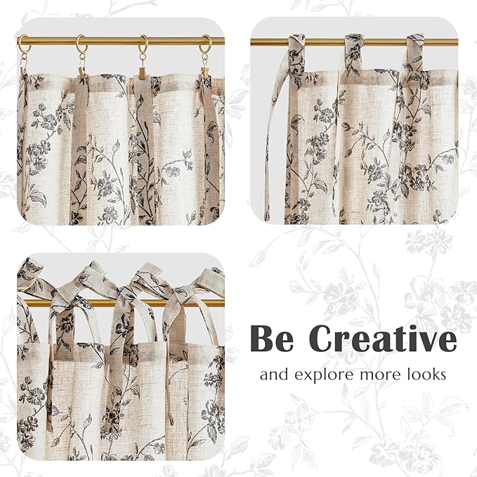 jinchan Floral Kitchen Curtains 24 Inch Linen Tier Curtains Farmhouse Cafe Half - Image 8