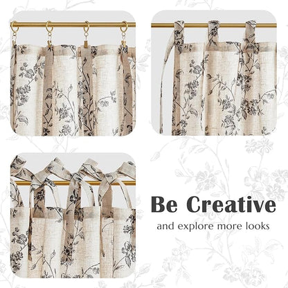 jinchan Floral Kitchen Curtains 24 Inch Linen Tier Curtains Farmhouse Cafe Half - Image 8