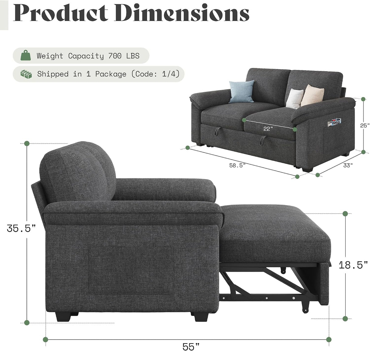 jocisland sofa bed, 3-in-1 sleeper sofa, pull out shown in use
