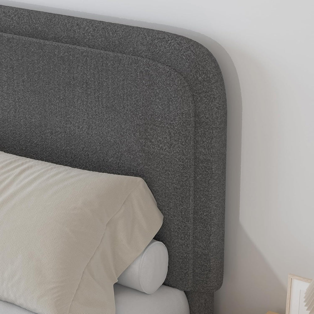 BarnFurin Full Bed Frame, Cloud Boucle Headboard, Low Profile, Dark Grey