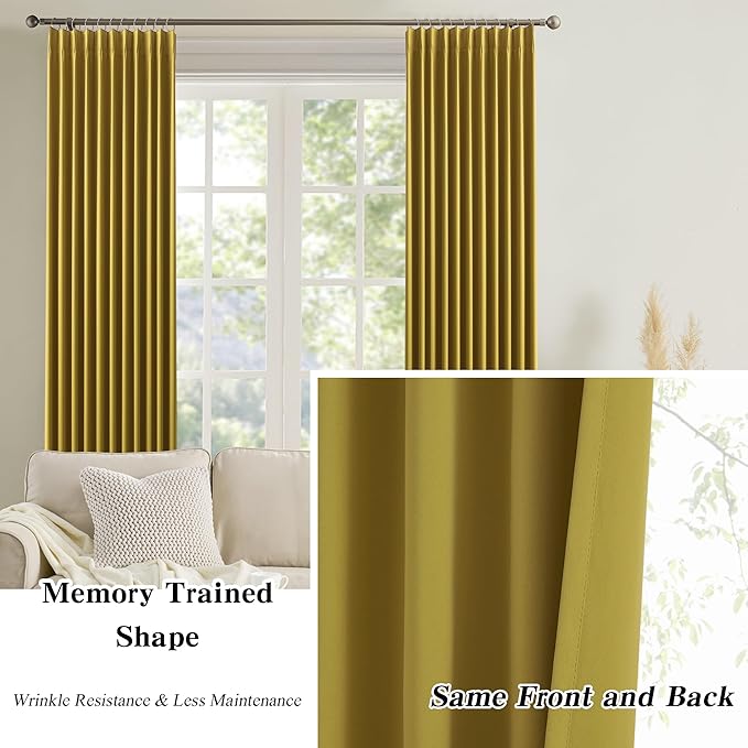 KEQIAOSUOCAI Yellow Pinch Pleated Curtains 108 Inch Length 2 Panels Set Noise - Image 6