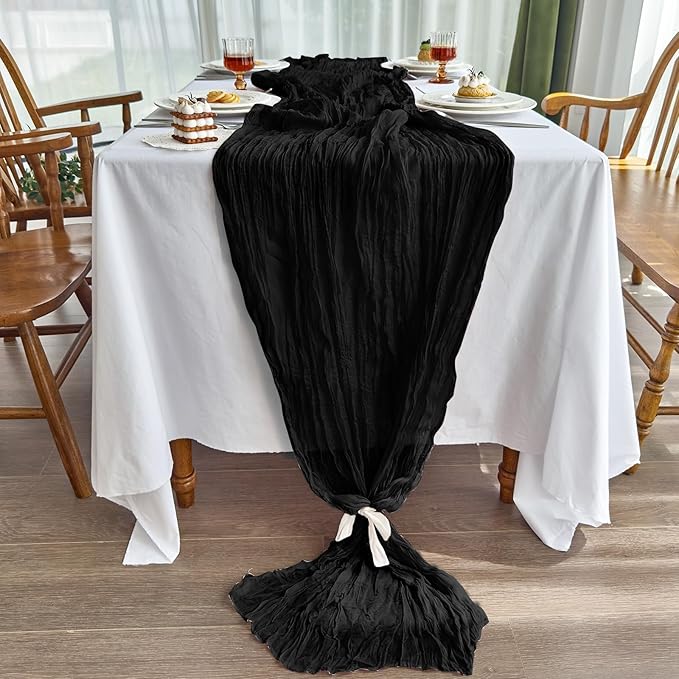 IVAPUPU 6 Pcs Cheesecloth Table Runner - 10ft Black Boho Gauze Black Cheese - Image 2