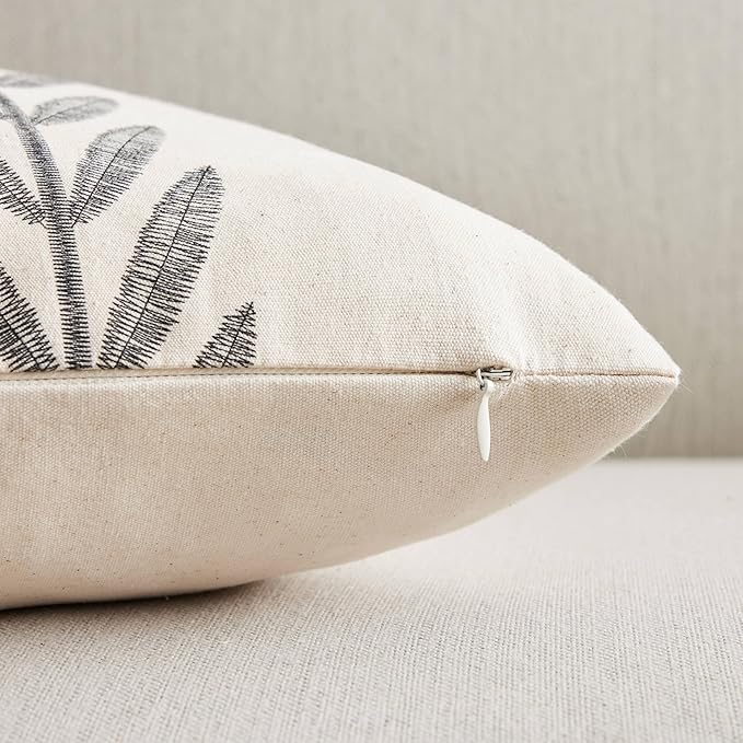 100% Cotton Farmhouse Leaves Throw Pillow Covers Set of 2, 24x24 Inch Black - Image 3