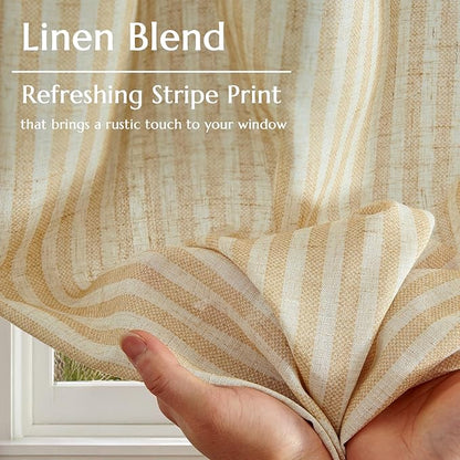 jinchan Striped Linen Kitchen Curtains 45 Inches Length Tier Curtains Farmhouse - Image 6