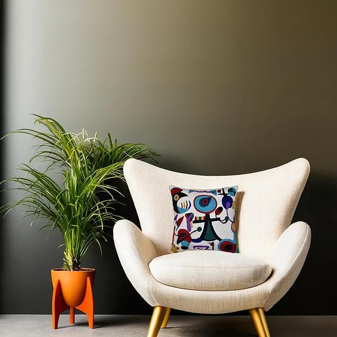 Picasso Inspired Decorative Pillow Cover Hand Embroidered Abstract Toss Pillows - Image 9