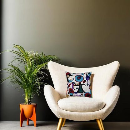 Picasso Inspired Decorative Pillow Cover Hand Embroidered Abstract Toss Pillows - Image 9
