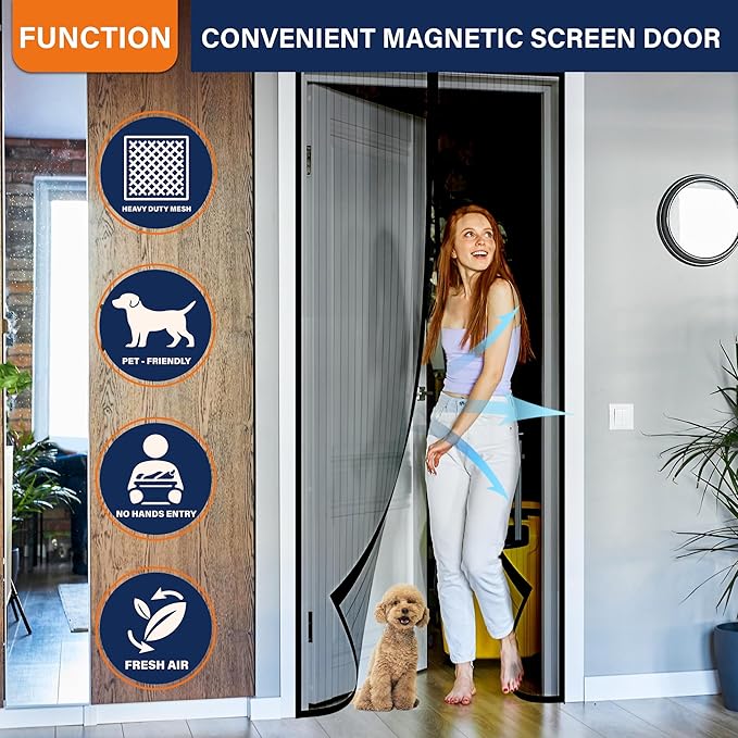 Magnetic Screen Door, Hook&Loop Pet Screen Door Fit Door Size 34" x 80" Heavy - Image 2