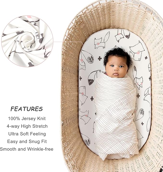 GRSSDER Stretchy Ultra Soft Fitted Bassinet Sheet Set 2 Pack, Universal Fit - Image 4