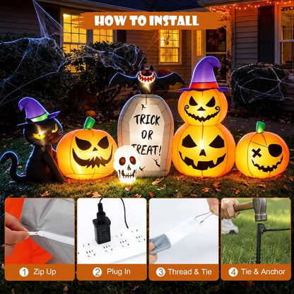 8FT Halloween Inflatable Pumpkin Outdoor Decor with LED Lights