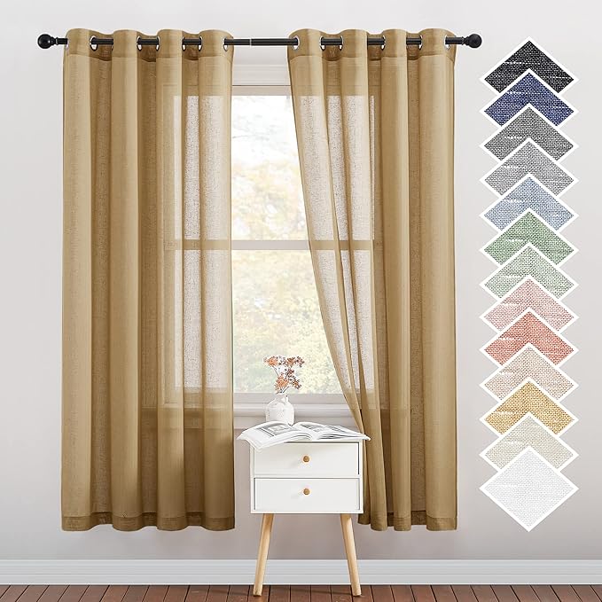 NICETOWN Linen Textured Semi Sheer Bedroom Curtains, Grommet Top Casual Thick by NICETOWN