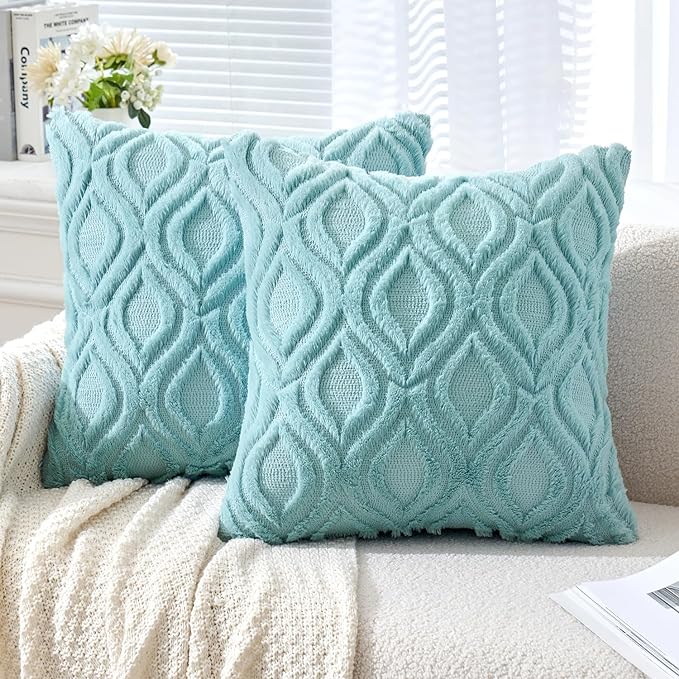 MIULEE Sky Blue Throw Pillow Covers 16x16 Inch, Soft Winter Plush Faux Wool by MIULEE