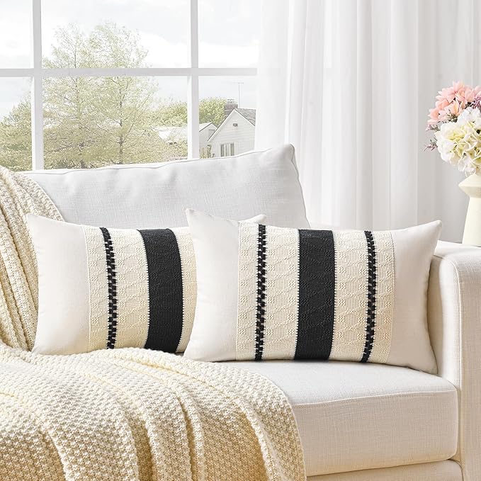 Fancy Homi Set of 2 Boho Black Long Lumbar Decorative Throw Pillow Cover 14x24 by Fancy+Homi
