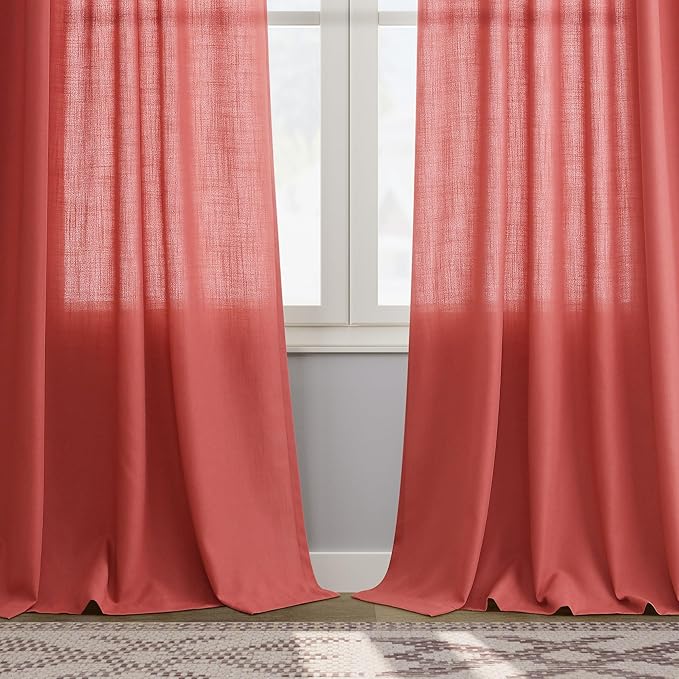 Nanspring Linen Curtains 96 Inch Curtains 2 Panels, Watermelon Red - Image 7