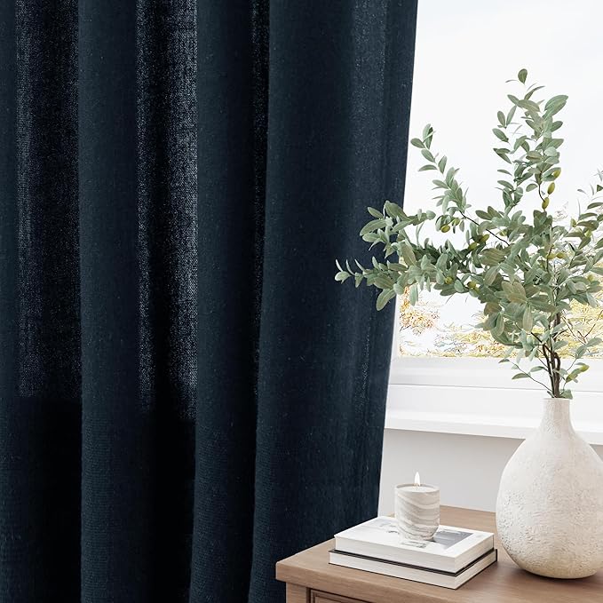 Navy Blue Pinch Pleat Linen Curtains 120 Inches Long - Image 3