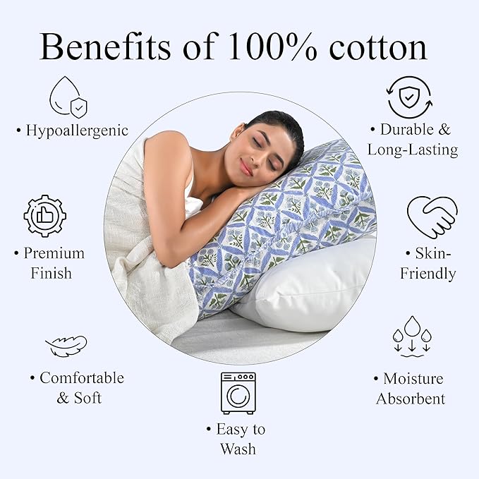 Ridhi Light Steel Blue 100% Cotton Block Print Ruffle Bed Sham Cover 20''×26'' - Image 7