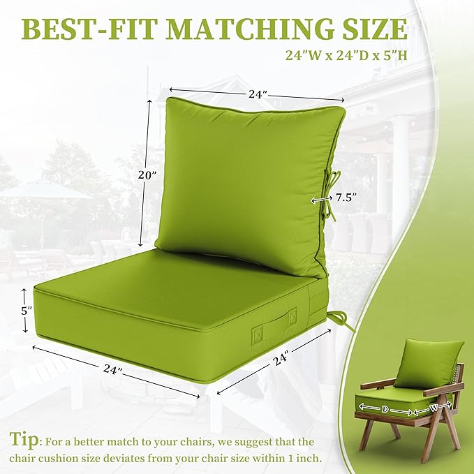 Outdoor Seat Cushion Set 24 L × 24 W × 5 H Inch Waterproof & Fade Resistant - Image 2