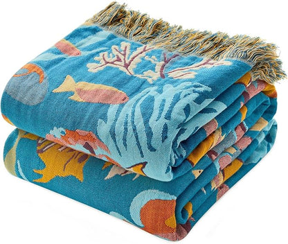 MSGKV Throw Blanket for Couch Cotton Cute Ocean Animals Blanket 50"x60" Sofa by MSGKVHomeTextiles