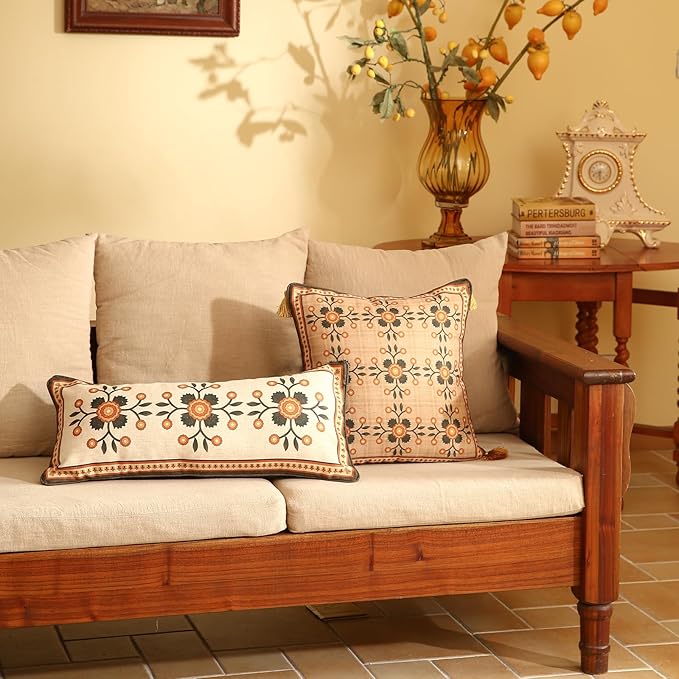 Brown Throw Pillow Covers Set of 2, Floral Farmhouse Linen Accent Pillows Cover - Image 6