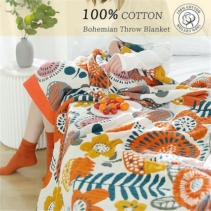Boho Throw Blanket 60''x80'' for Bed Couch, Floral Muslin Bed Blankets Boho - Image 3