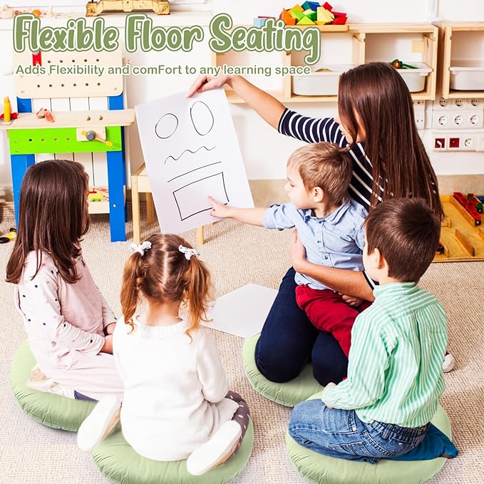 Fumete 12 Pcs Floor Pillows Cushions Seating 16 x 16 Inches Color Round Seat - Image 6