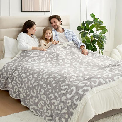 Snuggle Sac Leopard Queen Size Grey Microfiber Fluffy Warm Cozy Fuzzy Soft - Image 8