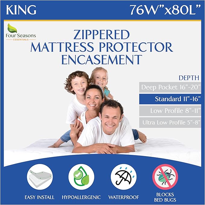 King Size Mattress Protector Bed Bug Waterproof Zippered Cover by FourSeasonsEssentials
