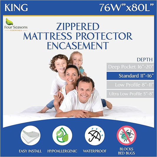King Size Mattress Protector Bed Bug Waterproof Zippered Cover by FourSeasonsEssentials