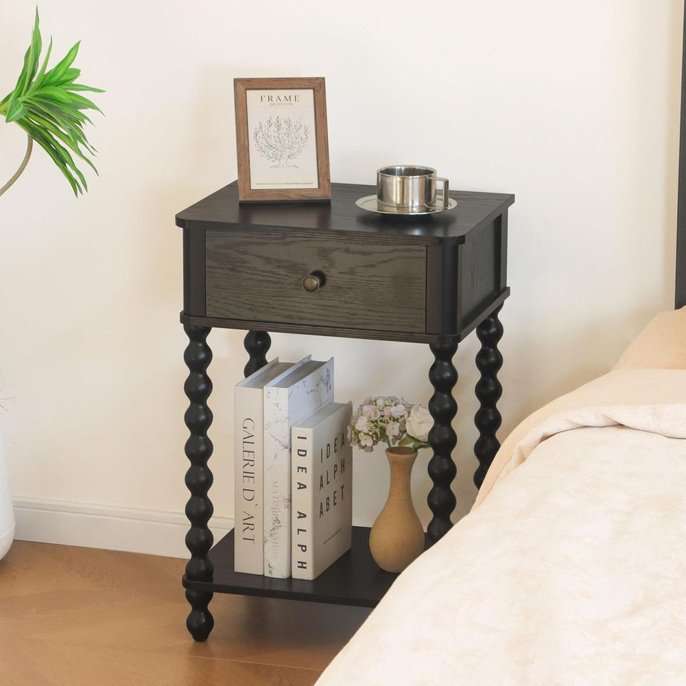 AWASEN Black Nightstand, Bedroom Side Table with Drawer for Living Room, Smal...