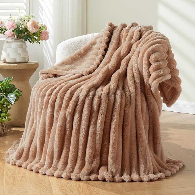 NEWCOSPLAY Super Soft Twin Blanket Taupe Premium Silky Flannel Fleece 3D Ribbed by NEWCOSPLAY
