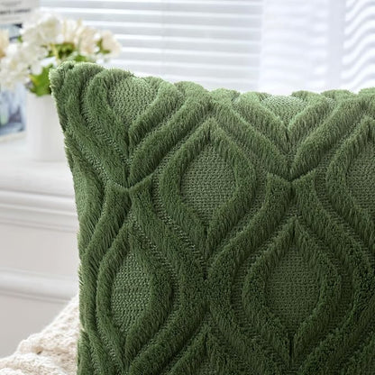 MIULEE Moss Green White Throw Pillow Covers 16x16 Inch, Soft Winter Plush Faux - Image 2