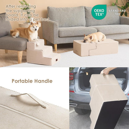 eheyciga dog stairs for bed 18" h, 4-step showing dimensions