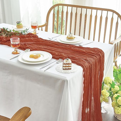 IVAPUPU 2 Pcs Cheesecloth Fall Thanksgiving Table Runner - 10ft Terracotta Boho by IVAPUPU