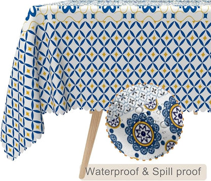 60x108inches Boho Rectangle Tablecloth Blue Floral Printed Bohemian Table Cloth - Image 2