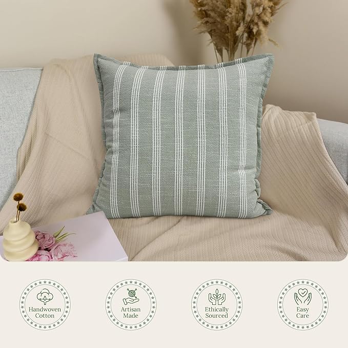 SanVia Sage Bliss Premium Cotton Throw Pillow Covers, 20 x 20 Inches, Luxury - Image 4