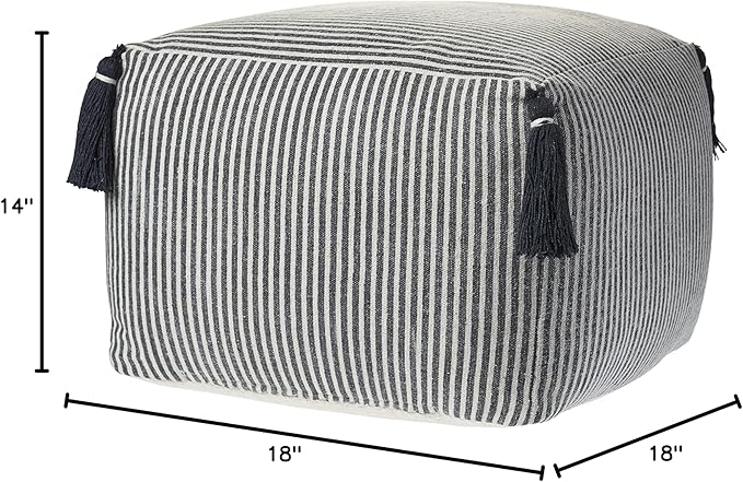 LR Home Handmade Contemporary Striped Gray/Ivory Cotton Pouf Ottoman - Image 2