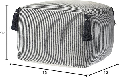 LR Home Handmade Contemporary Striped Gray/Ivory Cotton Pouf Ottoman - Image 2