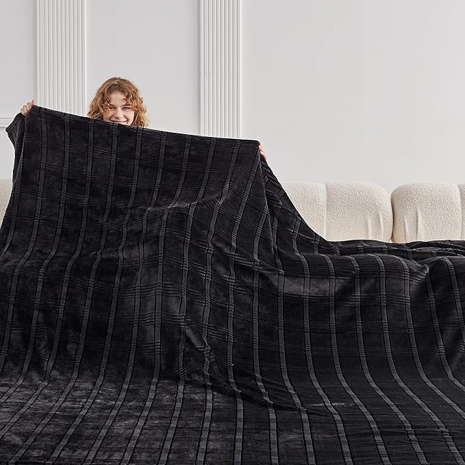 Oversized King Fleece Blanket 120x120 Inches, Seamless Soft Cozy 3D Jacquard by Korbliss
