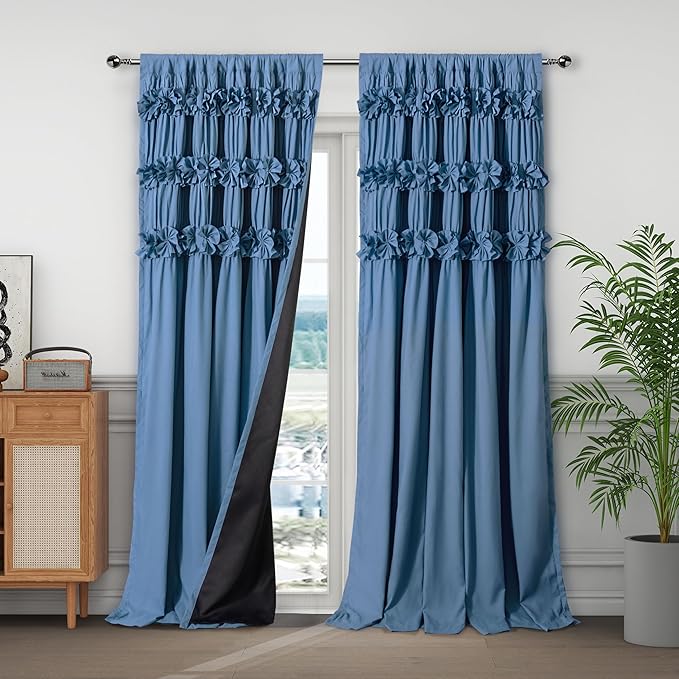 Luxurious Dusty Blue Blackout Curtains by Homechoice+Decor
