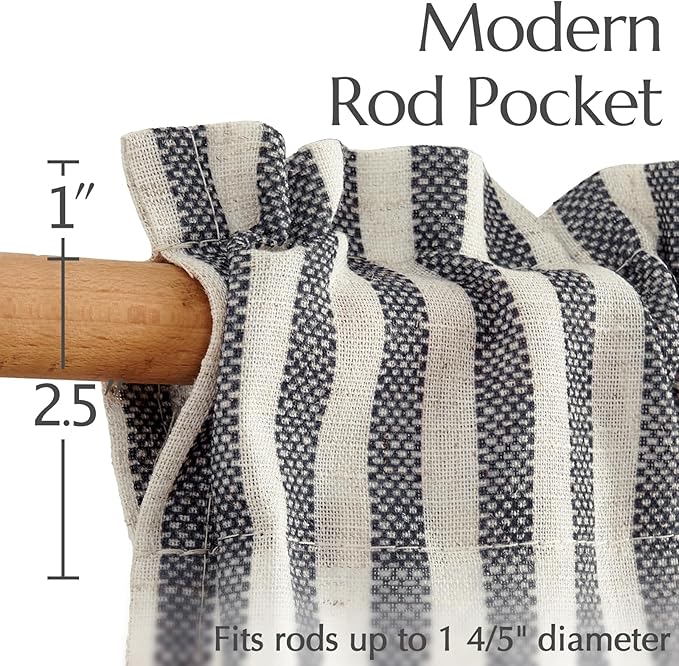 jinchan Striped Linen Kitchen Curtains 24 Inches Tier Curtains Farmhouse Modern - Image 7