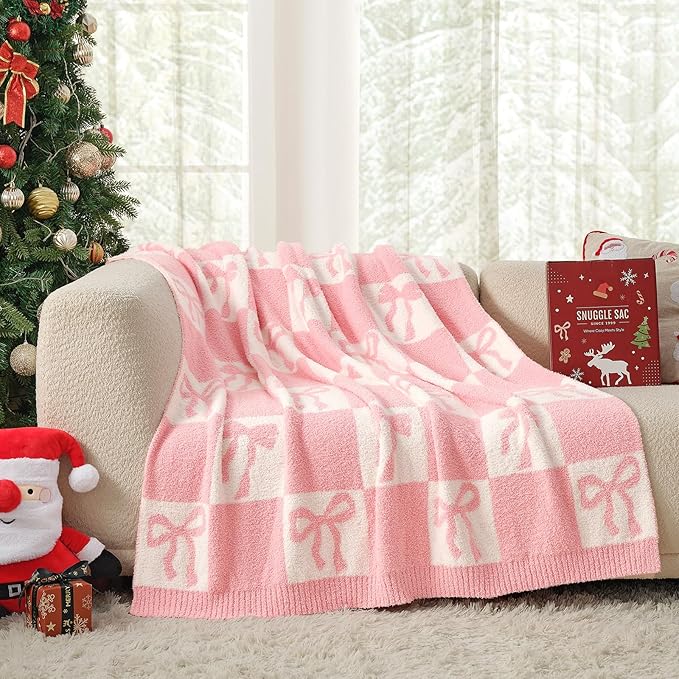Snuggle Sac Bow Throw Blanket for Couch Microfiber Fluffy Warm Cozy Fuzzy by SnuggleSac
