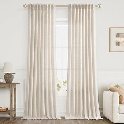 Natural Pinch Pleat Linen Curtains 134 Inch Length 2 Panels Set by Aersas