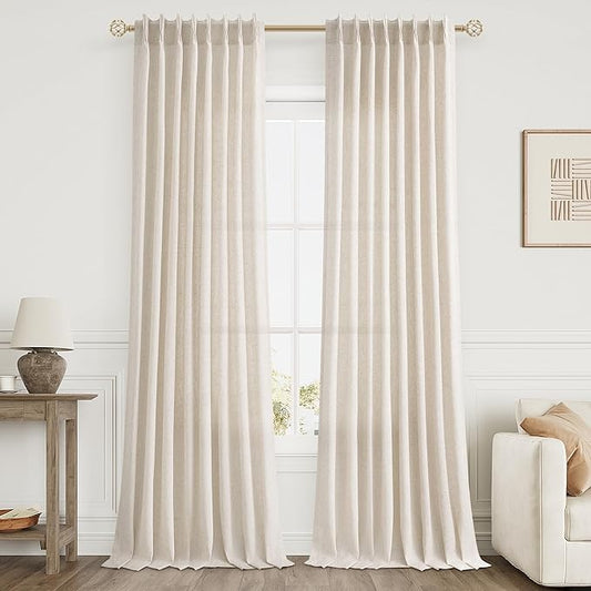 Natural Pinch Pleat Linen Curtains 134 Inch Length 2 Panels Set by Aersas