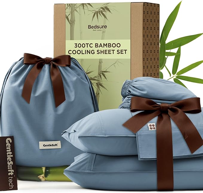 Bedsure Cooling Sheets, Rayon Derived from Bamboo & Cotton Blend, GentleSoft by BEDSURE