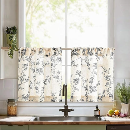 jinchan Floral Kitchen Curtains 24 Inch Linen Tier Curtains Farmhouse Cafe Half by JINCHAN