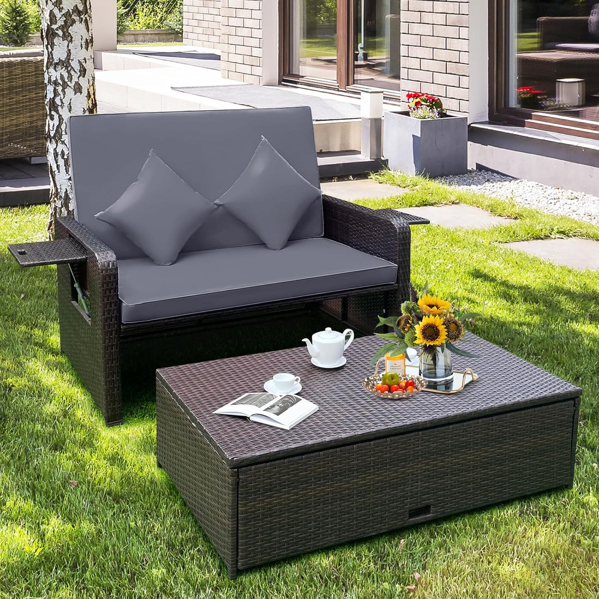 tangkula patio rattan daybed with 4-level adjustable backrest, close-up detail