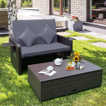 tangkula patio rattan daybed with 4-level adjustable backrest, close-up detail