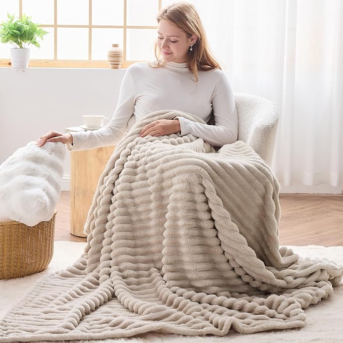 NEWCOSPLAY Super Soft Twin Blanket Linen Premium Silky Flannel Fleece 3D Ribbed - Image 2