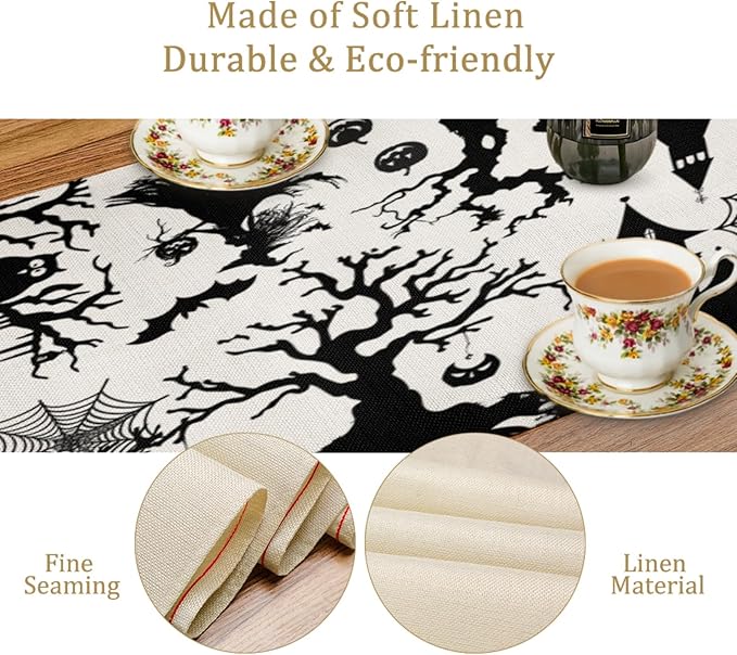 Halloween Spider Pumpkin Table Runner, Linen Farmhouse Table Runner, Dresser - Image 2